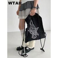 Music Note Polka Dot Drawstring Bag, Casual Sports Backpack, Large Capacity Basketball Storage Sack for School Travel