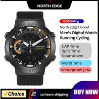 NORTH EDGE – montre connectée pour hommes, horloge mondiale, compte à rebours, chronomètre de vitesse, armée militaire, natation, étanche 50m