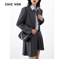 CHIC VEN Women's Blazer Skirt Suits Long Sleeve Solid Short Jacket A-line Pleated Two-piece Set Female Coat Spring Summer 2022