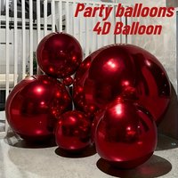4pcs Burgundy Balloons (10-32") Stand. No Helium Needed. Reusable Reflective Sphere for Xmas, Wedding, Birthday, Garden Party