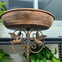 A Vintage Copper-Colored Five-Legged Bird Bath and Feeder Combo, Outdoor Garden Floor-Standing Bird Waterer, Rust-Proof Metal Feeder, Courtyard Lawn Bird-Watching Supplies, Detachable and Washable