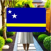 World Cup National Flag Curacao Flags Edgeless four-ring hanging decor indoor outdoor compatible easy for hanging display