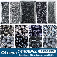 OLeeya Grau-Schwarze Strass-Steine im Großhandel, Glas-Flatback Nicht-Hotfix Strass-Steine, Glitzer-Charms für Nagelkunst, Edelsteine стразы