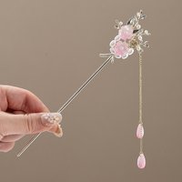 Female Alloy Hairpin With Long Tassel Chinese Style Flower Hair Stick Headwear Fairy Pearl Cheongsam Decor Haie Bun Jewelry