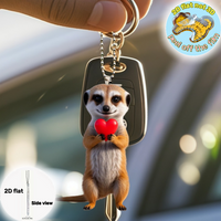 Meerkat Holding Heart Pendant Keychain,Love Themed 2D Flat Acrylic Ornament Charm,Hanging Decoration for Car,Bags,Festive,Gift