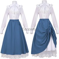 Victorian Vintage Costume For Women Medieval Gothic Ruffle Shirts High Waist Bandage Skirt Halloween Renaissance Pirate Skirt
