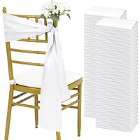30 PCS 17x275cm White Luxury Satin Chair Sashes Bows Universal Chair Cover for Wedding Reception Restaurant Event Decoration