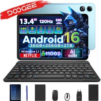 DOOGEE U13 Pro 2 in 1 Tablet PC 13.4" 120Hz Display Android 16 11000mAh Battery 36GB RAM(6+30) 256GB ROM Gemini AI Netflix Widevine L1 Supports Smart Pad