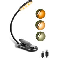Rechargeable Book Reading Light Lamp, LED Book Light for Reading in Bed - Eye Caring Adjustable Brightness 3 Color Temperatures