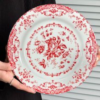 Dinner Set Retro Nordic Flower Pattern Disc Ceramic Elegant Shallow Plate Round Exquisite Dessert Plate Kitchen