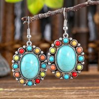 Ethnic Boho Colorful Enamel Earrings For Women Bomemian Retro Hollow Flower Round Geometric Vintage Drop Dangle Earrings Jewelry