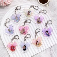 1/9Pcs Disney Ariel Cinderella Rapunzel Tiana Acrylic Keychain Accessories Bag Charm Backpack Pendant Key Ring Gifts For Friends