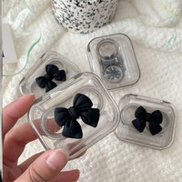Clear Black Love Contact Lens Case Pink Color Bow Contact Lens Box Girl Colored Beauty Pupil Box Storage Eye Care Container Box