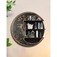 3-tier Black Moon Round Wooden Storage Rack Crystal Shelf Display Modern Home Decoration Essential Oil Rack Floating Wall Shelf