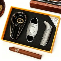 GALINER Travel Cigar Accessories Set Metal Butane Gas Lighter Cigar Cutter Tobacco Guillotine Home Ceramic Cigar Ashtrays