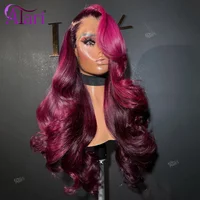 Black Cherry 5x5 Closure Body Wave Human Hair Wigs Transparent Cherry Pink 13x6 13x4 Lace Frontal Brazilian Hair Wig Pre Plucked
