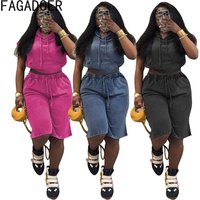 FAGADOER Casual Solid Color Woman 2 Piece Set Outfit Drawstring Short Sleeve Hooded Crop Top + Shorts Matching Female Streetwear