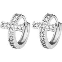 Huitan Exquisite Cross Splicing Circle Hoop Earrings for Women Shiny Cubic Zirconia Ear Accessories Charms Party Faith Jewelry