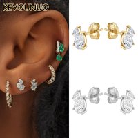 KEYOUNUO Gold Filled Silver Color Zircon Dual Gradient Pear CZ Stud Earrings For Women Fashion Wedding Party Jewelry Wholesales