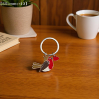 【SSummer10】Cute Robin Bird Enamel Keychain - Metal Red Heart Pendant Romantic Animal Jewelry Gift for Women Girls【SS】