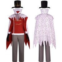 Anime Helluva Stolas Cosplay Costume for Adult Men Printed Cloak Gray Pants Christmas Halloween Party Uniform Gloves Hat
