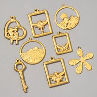 5pcs/Lot Wholesale Stainless Steel Sun Mountain Eye DIY Bracelet Charms Women Bee Key Necklace Pendants Chili Heart Jewelry