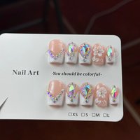 10pcs high-end Gentle and elegant style, hand-painted three-dimensional carvings, ice-clear pink, glittering with diamonds all