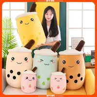 22-70cm Giant Size Bubble Tea Plushies Squishy Milk Tea Boba Pillow Peluche Ice Cream Fruits Juice Drink Bottle Prop Decor Gift