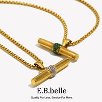 Green Crystal Color Rhinestone T Bar Pendant Square Pearl Chain Stainless Steel Gold Plated Necklace Wholesale Christmas Jewelry