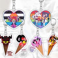 Helluva Boss Acrylic Keychain Cartoon Niffty Couple Suit Love Decoration Angel Dust Accessories Stolas Keyring Bag Pendant