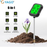 YAGO 6-in-1 Soil pH Meter with 90° Rotatable Backlight for Garden Fertility Moisture Light Ambient Temperature Humidity Sensor
