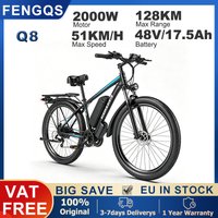 48V 17,5Ah Akku Elektrofahrrad Spitzenmotor 2000W 51KM/H Höchstgeschwindigkeit 128KM Maximale Reichweite E-Bike FENGQS Q8 Elektro-Mountainbike