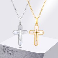 Vnox Double Cross Pendant Necklaces for Women, Bling Shell Cross Necklaces, Christ Religious Faith Jewelry