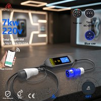 GWUYU7KW 32A Tragbares EV-Ladegerät Typ 2 IP65 2,8 Zoll Bildschirm Knopfbedienung Einstellbare Wallbox APP-Steuerung Elektroauto-Ladestation