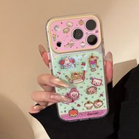 Korean Colorful Cartoon Dog Kitten Dessert Pattern Phone Case for iPhone 17 16 15 14 Pro Max Clear Shockproof Bumper Soft Cover