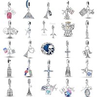925 Silver Travel Series , Airplane Eiffel Tower Passport Dangle Beads for DIY Bracelet Necklace, Fashion Jewelry Gift for Women