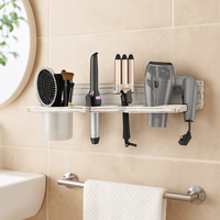 Vintage Wooden Hair Dryer Holder Space Saving Stylish Blow Dryer Hanger Wall-Mounted Curling Iron Shelf for Home