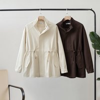 2025 Autumn Women Cotton Water proof Khaki Beige Army Green Rain coat Short Jacket Trench