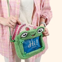 Toy Story Cute Green Frog Plush Crossbody Bag, Kawaii Fluffy Shoulder Purse with Clear Window, Adjustable Strap,Novelty Cartoon