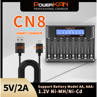 POWERKAN CN8 AA/AAA battery charger, 8-slot fast LCD battery charger for 1.2V Ni-MH/Ni-CD rechargeable batteries