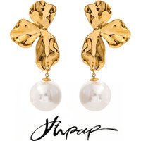 Yhpup 2026 Simulated Pearls Flower Drop Earrings Stainless Steel Gold Platinum Color PVD Plated Popular Statement Jewelry Gift