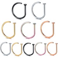 Curved Barbells Fake Nose Piercing 18G D Shaped Tragus Helix Stud Earring Hoop Septum Stainless Steel Ring Nostril Body Jewelry