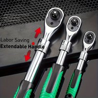 Retractable Ratchet Set 1/4 3/8 1/2 Inch Drive Rotating Ratchet Reversible Drive 72 Tooth Socket Wrench Mechanical Tool