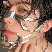 【Ja】Mechanical Alien Chin Mask, Punk Gothic Metal Face Wear for Halloween Cosplay & Masquerade Party