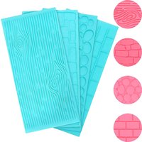 4Pcs Plastic Embossing Fondant Molds Set Icing Chocolate Cake Decorating Mould Brick Wood Cobble Pebble Stone Designs Baking