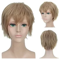 Short Cosplay Wigs Anime Short Dark Blonde Anime Cosplay Synthetic Hair Party Wig or Boy Men Cosplay Unisex Male Anime