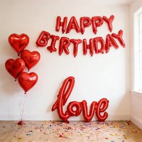 Happy Birthday Balloon Set, Red Heart Shaped Balloon, Love Balloon, Used for Birthday Party Decoration, Bedroom Atmosphere Decor