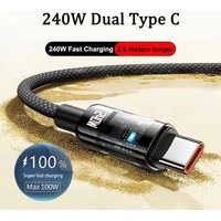 240W Nylon Cable Type C USB Super Fast Charging Cable For Samsung Xiaomi Huawei Honor LED Digital Display Fast Charger Data Cord