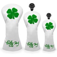 Golf Headcovers Lucky Clover Head Cover High Qaulity Driver Wood Cover Set White Premium Leather Driver Fairway Hybrid Golf Wood