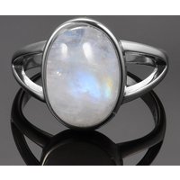 Silver Plated Ring Natural Moonstone Jewelry Rings Gemstone Vintage Jewelry for Women Men Girls Gift Luxury